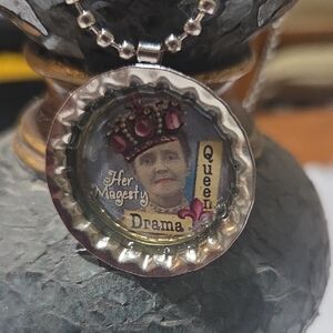 Her Majesty Queen Drama Queen Necklace — Pink Accent Bottle Cap Pendant
